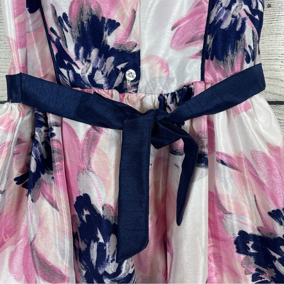 Pink & Violet Girl's Pink and Navy Floral Print Flower Dress Sz 6 - Picture 7 of 11
